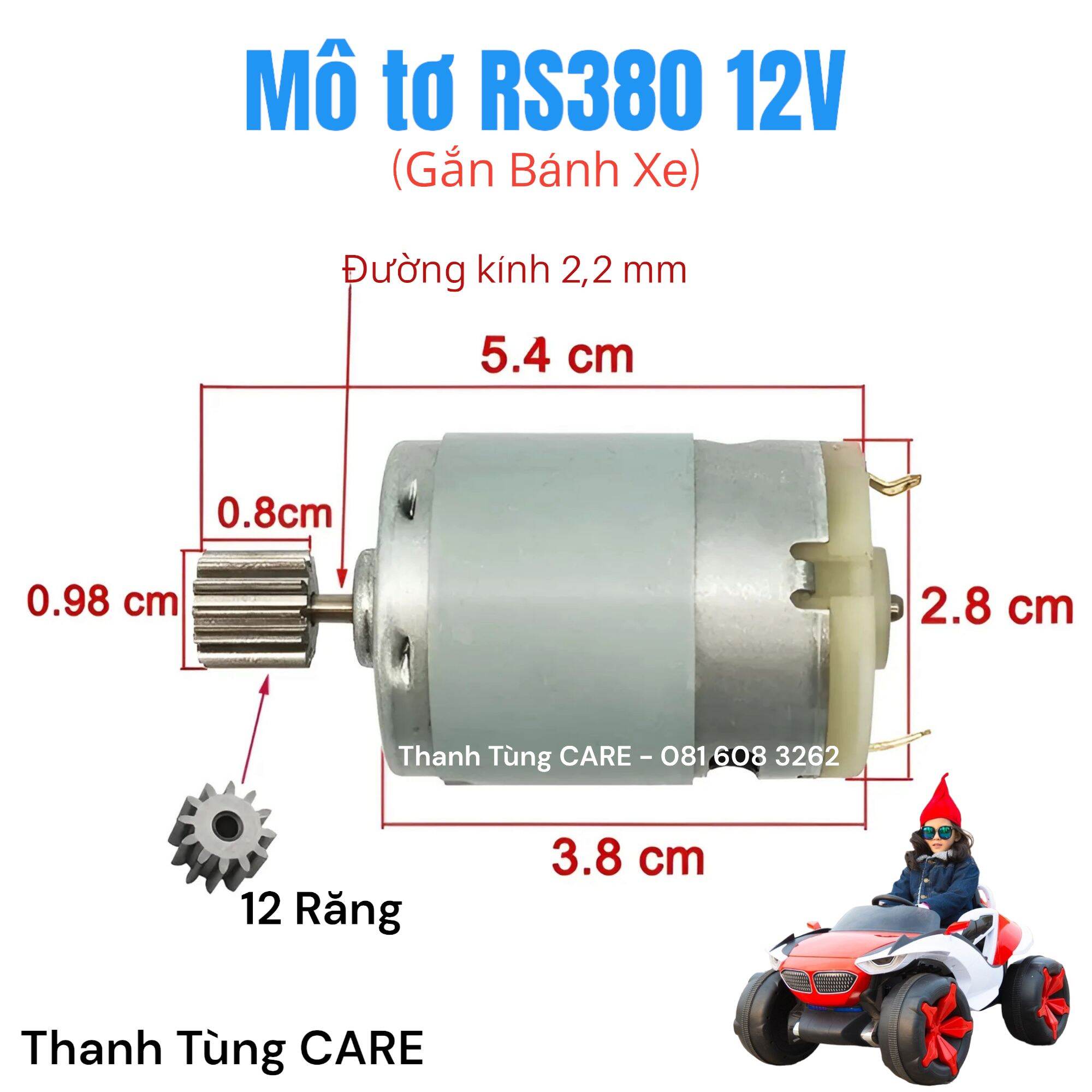 [Mô tơ] Động cơ xe điện trẻ em RS-390/550 - 6V/12V - Mô tơ RS390/550 dùng cho xe điện trẻ em 6V/12V tốc độ cao