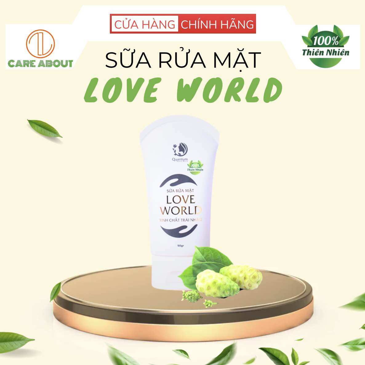 Sữa rửa mặt ngừa mụn, sáng da tinh chất trái nhàu love world 100% thiên nhiên 50gr