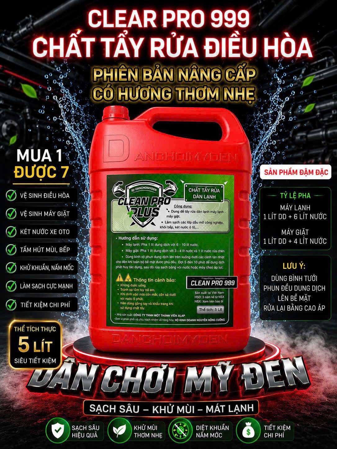 Dung dịch vệ sinh máy lạnh chuyên dụng CLEAN PRO 999 - Đánh bay bụi bẩn - Làm sạch dàn lạnh cực nhanh - Tăng hiệu suất làm lạnh