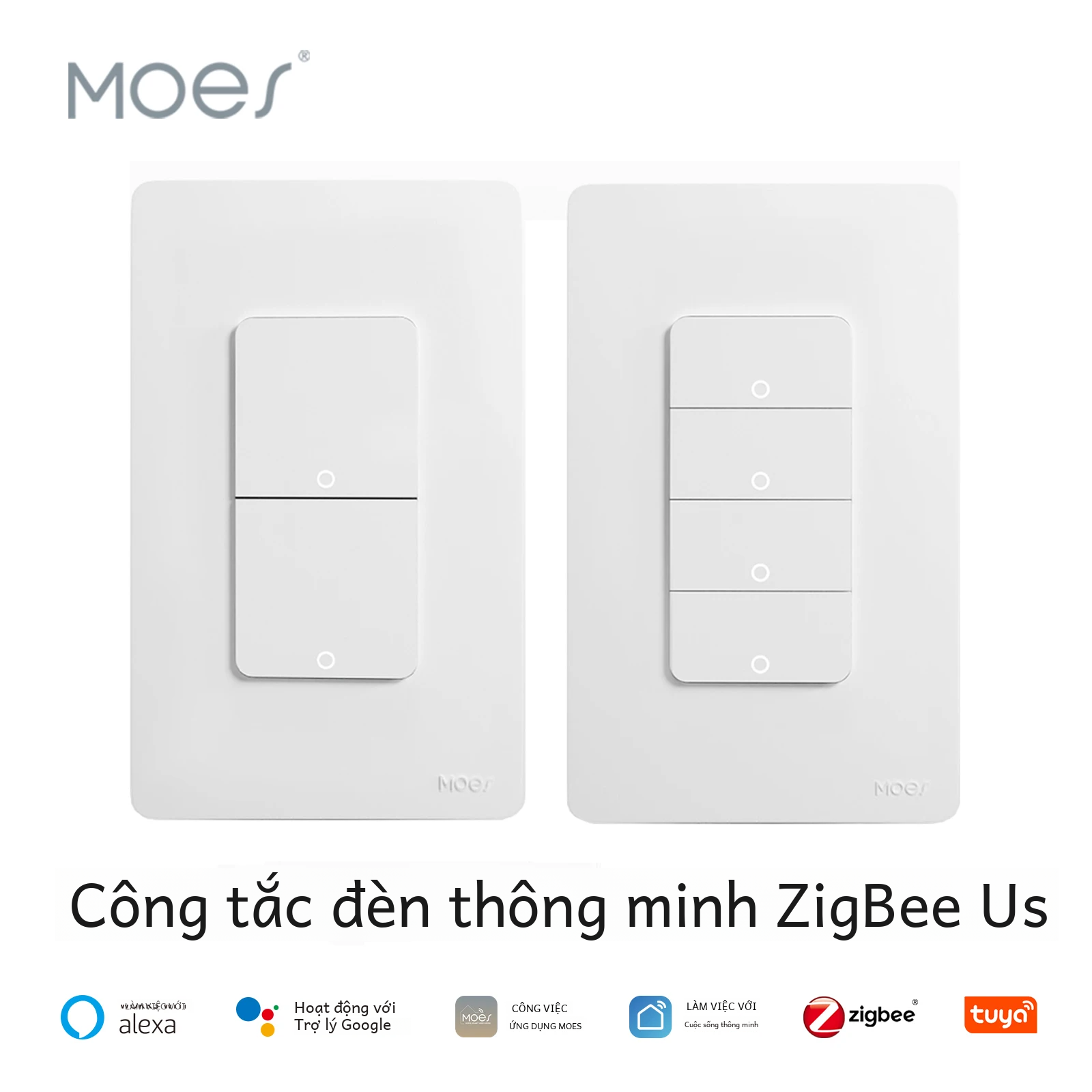 Moes Tuya Zigbee Công Tắc Đèn Thông Minh Hoa Kỳ Nút Nhấn Điều Khiển Tường Tương Thích Với Alexa Google Home Không Dây Dây Trung Tính Yêu Cầu