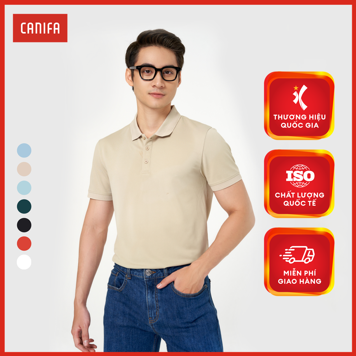 Áo polo nam CANIFA Áo polo chất liệu cafe pha cổ đức tay cộc 8TP23A004