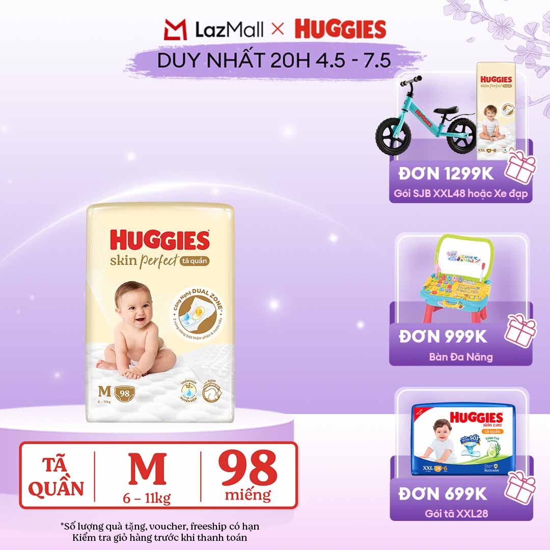 [CHỈ 20h 04-07.05 QUÀ TẶNG ĐH 699K]  Tã quần Huggies Skin Perfect M size Mega Jumbo 98+4 miếng - Nhiều Phiên bản