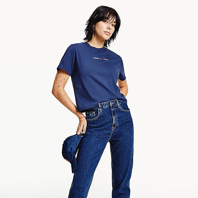 Tommy jeans  - áo thun nữ tay ngắn tj linear logo dw0dw10057c87