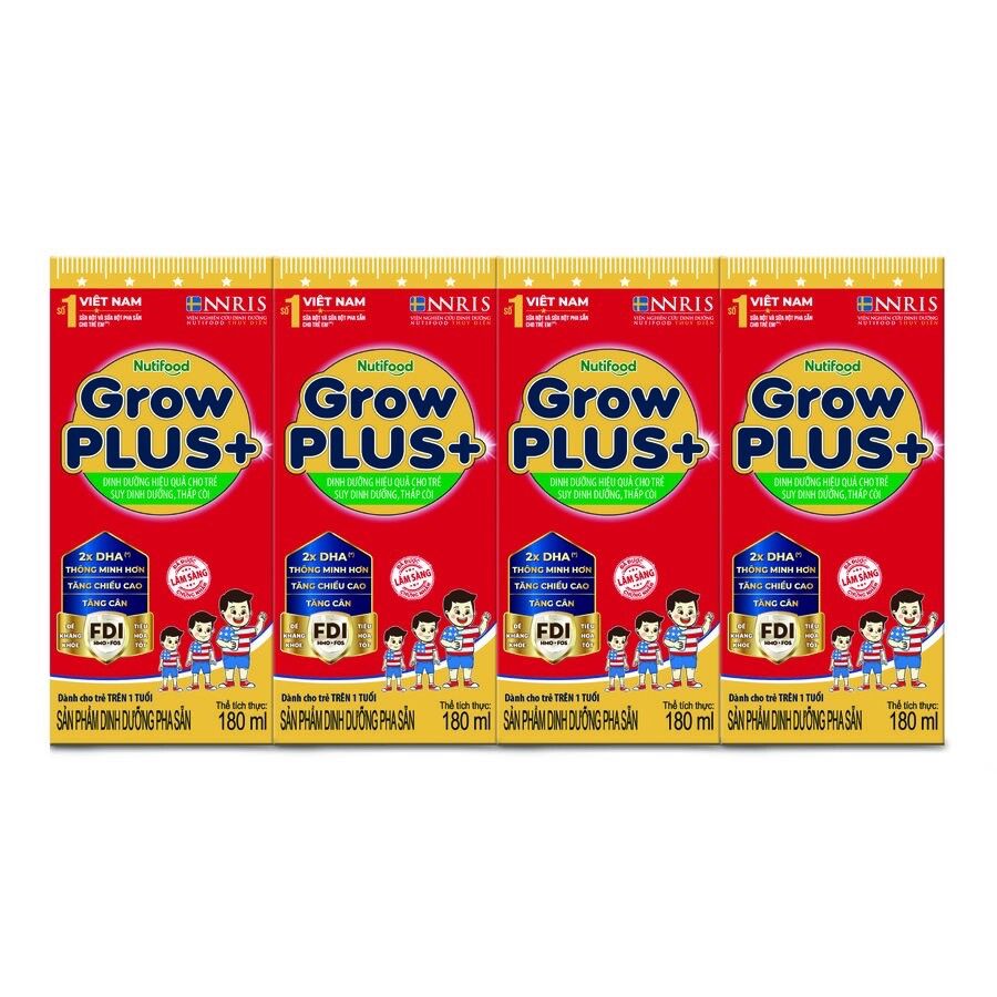 Sữa bột pha sẵn Nutifood Growplus Grow plus Đỏ 180ml [Thùng 48 hộp]
