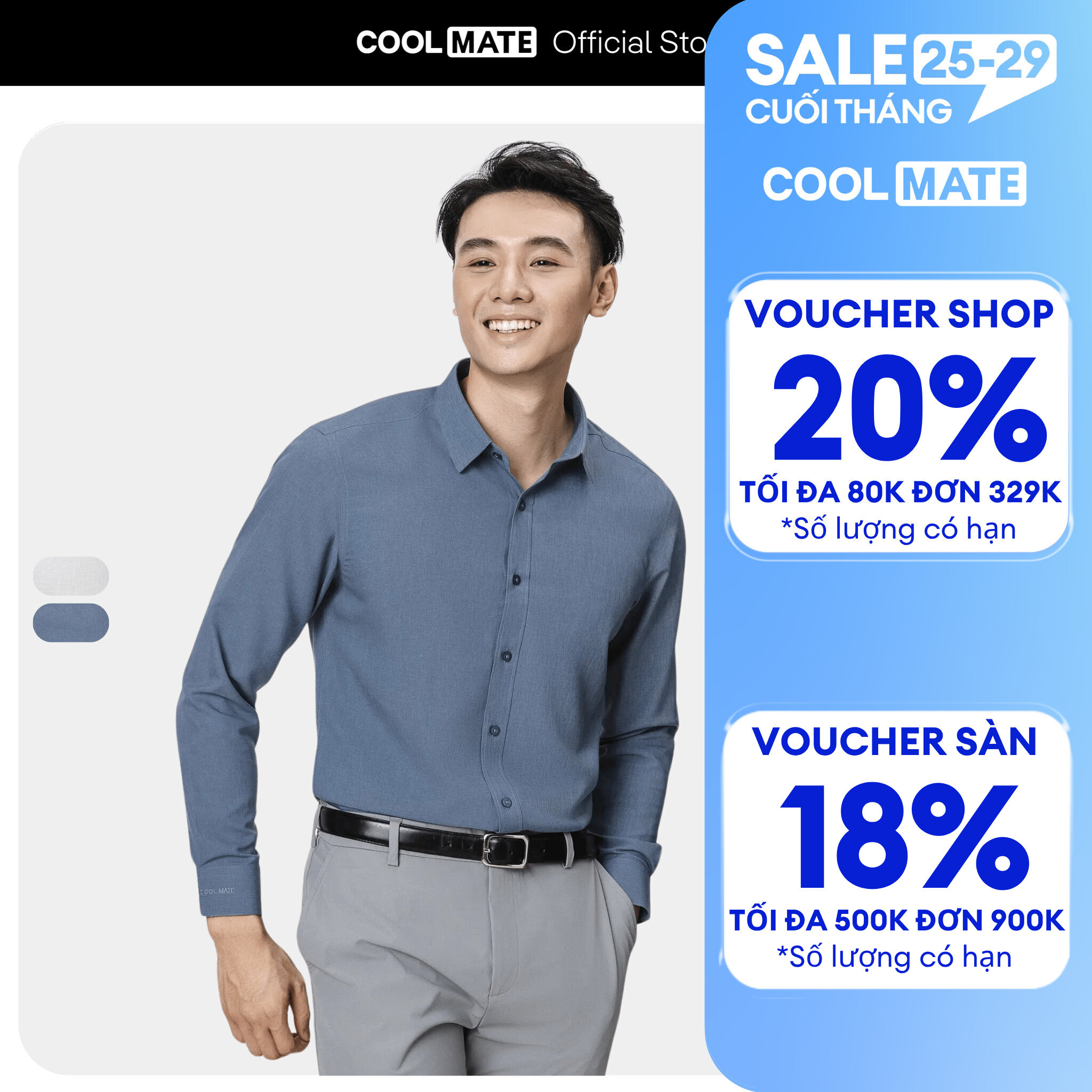 Áo sơ mi công sở nam dài tay Café-DriS khử mùi hiệu quả, Áo mặc đi chơi Coolmate