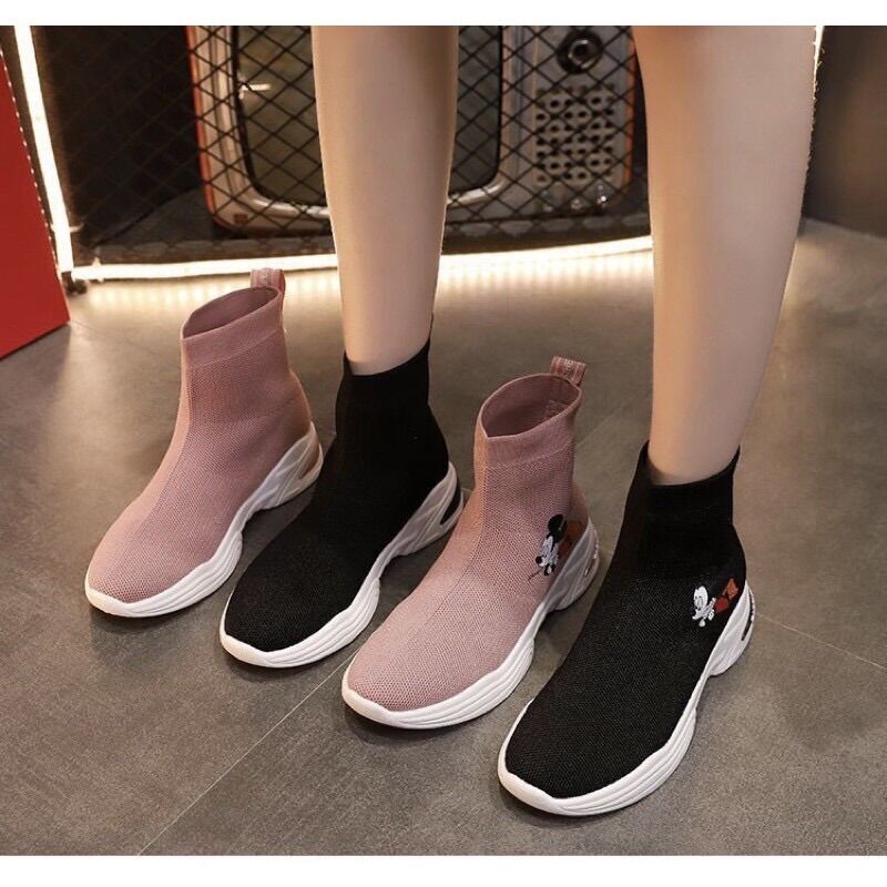 Giày bốt cao cổ nữ 🌸FREESHIP🌸 cổ chun mickey hot trend
