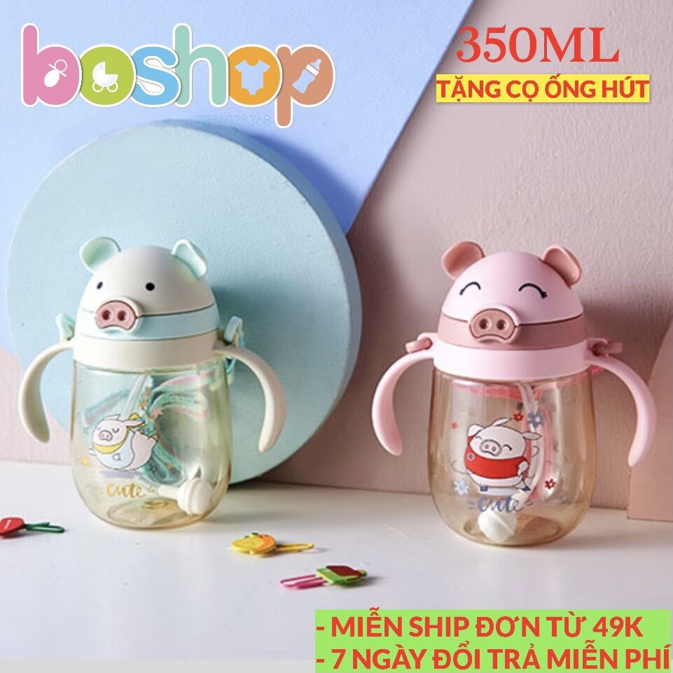 Bình tập uống nước, uống sữa 350ml cho bé, có vạch chia, tặng cọ vệ sinh ống hút.