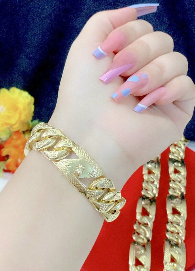 Lắc tay nam kiểu bọng mạ vàng 18k