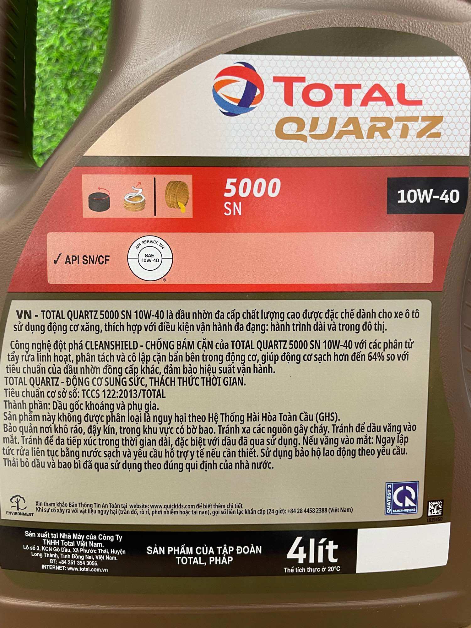 [ HÀNG CHÍNH HÃNG] Nhớt động cơ Total Quartz 5000 10W40 (4 lít)
