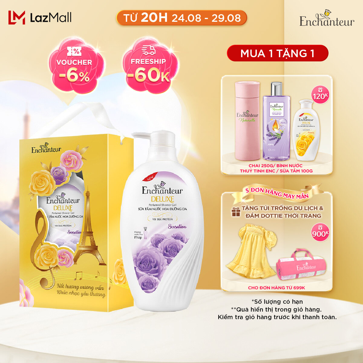 HỘP QUÀ SỮA TẮM NƯỚC HOA ENCHANTEUR SENSATION 650GR