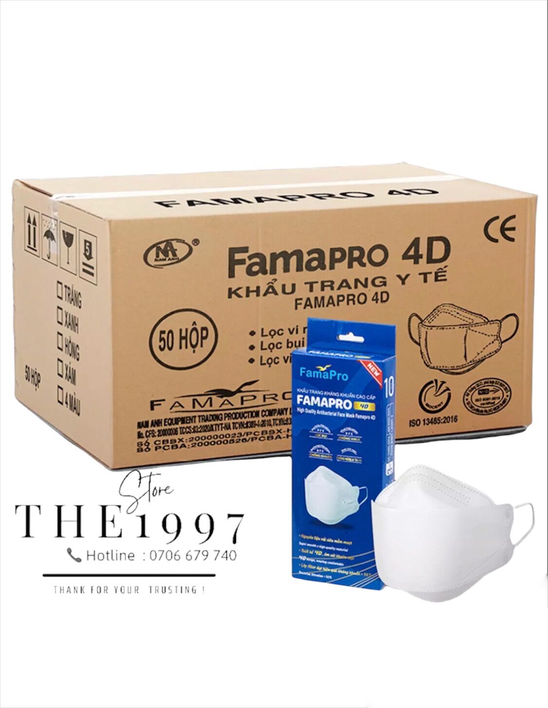 Thùng 500cái khẩu trang y tế Nam Anh Famapro 4D hộp