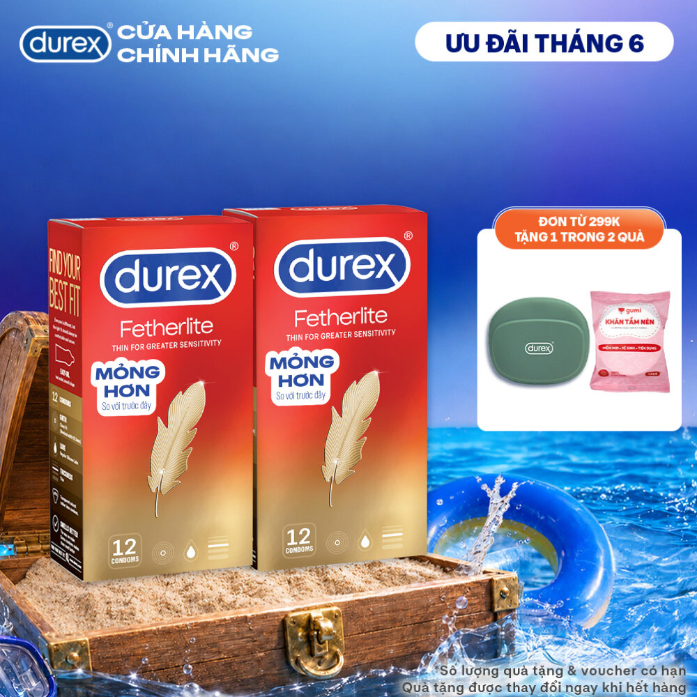 Combo 2 Bao cao su Durex Fetherlite siêu mỏng, size 52.5mm, 12 bao/hộp