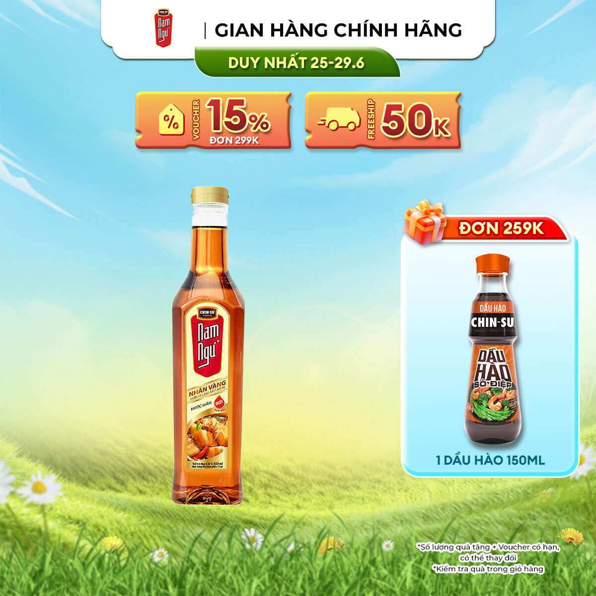 [DUY NHẤT 25-29.06 VOUCHER 18% ĐƠN 249K] Nước Mắm Nam Ngư Nhãn Vàng Chai 650ml