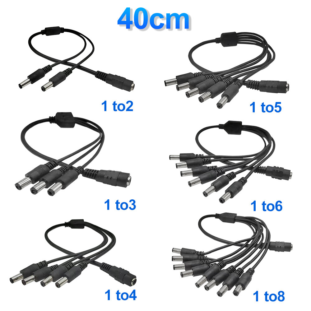 5.5*2.1mm 1 đến 2/3/4/5/6/8 cách DC Power Splitter cáp 5V 12V Power Adapter nối dây cho LED Strip Lights CCTV Camera