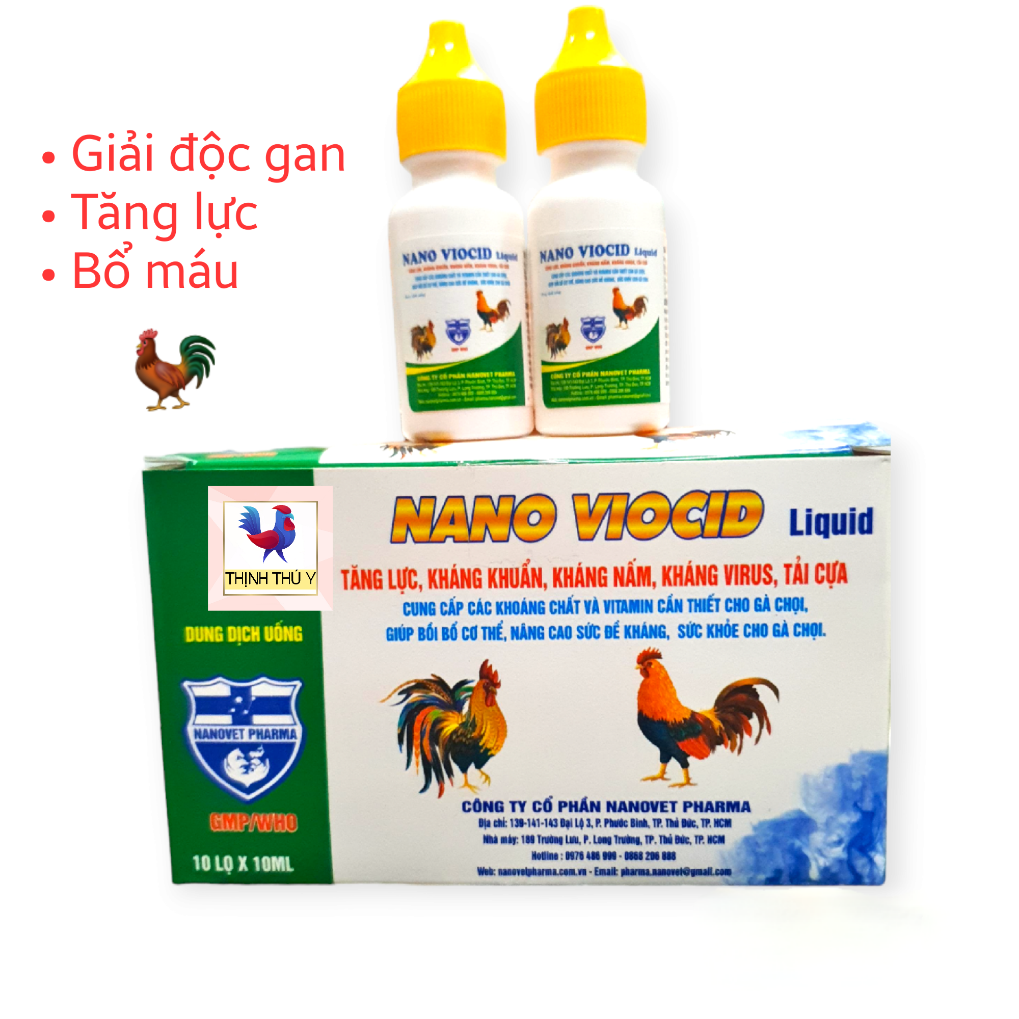 NANO VIOCID (10ml) - Giải độc gan cao cấp cho gà đá. Bổ sung Acid Amin, B12, Acid Folic giúp bổ máu, tăng lực và tăng sức đề kháng