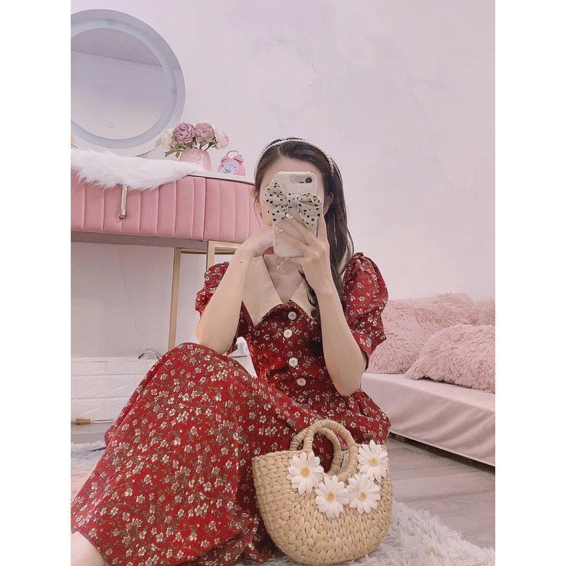 Đầm lụa hoa nhí có khoá sau tiểu thư siêu xinh