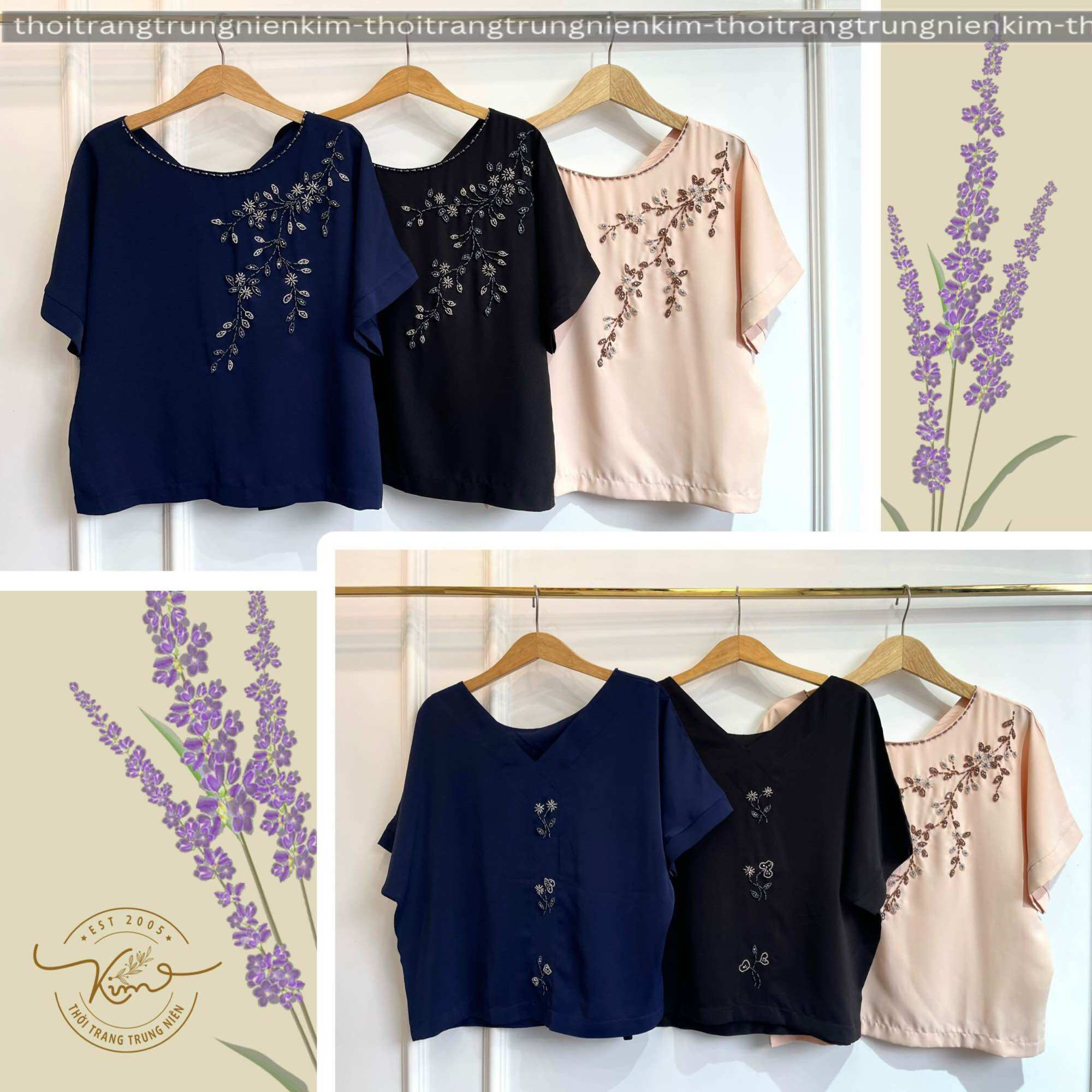 Set áo lụa trung niên đính đá sang trọng thanh lịch