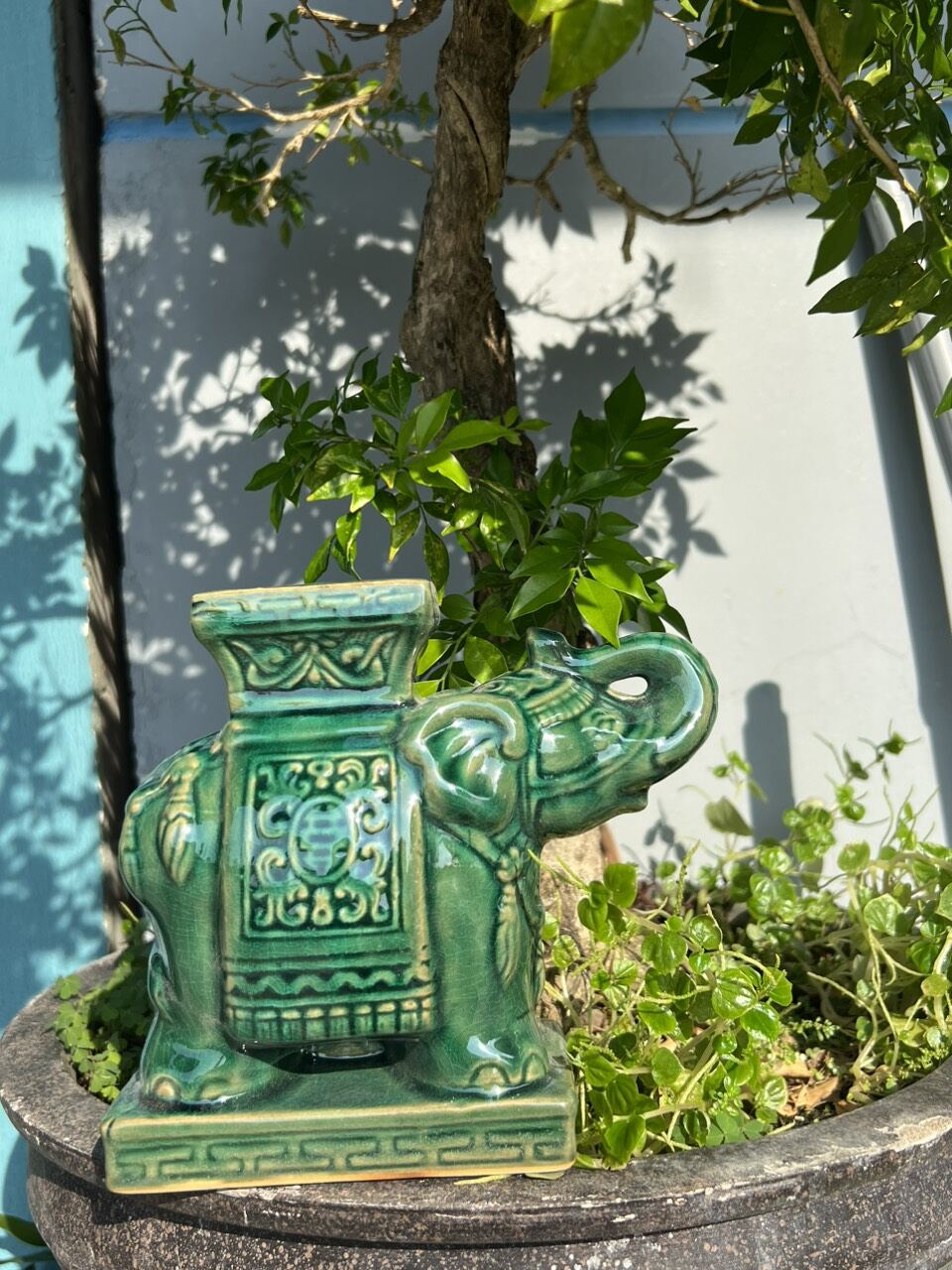 Đôn voi gốm. con voi gốm sứ. voi trang trí. voi chưng, bonsai