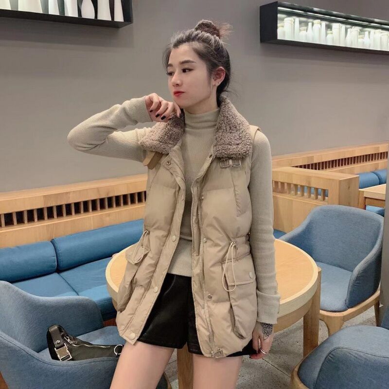 Áo gi lê bông lông vũ áo ba lỗ áo không tay dễ phối mặc bên ngoài mẫu dài vừa lông cừu học sinh thu đông năm 2023 cho nữ áo gi lê sành điệu