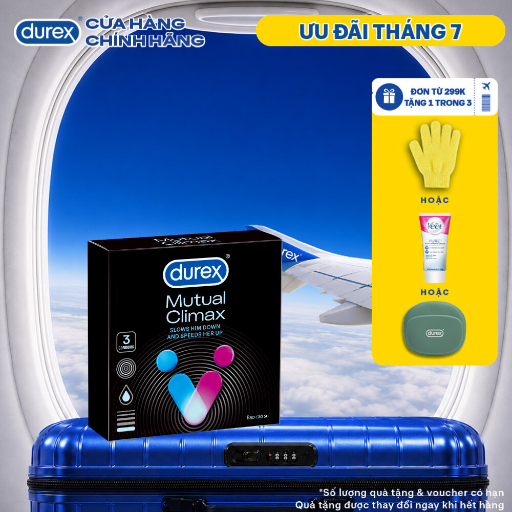 [SẢN PHẨM MỚI] Bao cao su Durex Mutual Climax kéo dài thời gian và gân gai, size 52.5 mm, hộp 3 bao