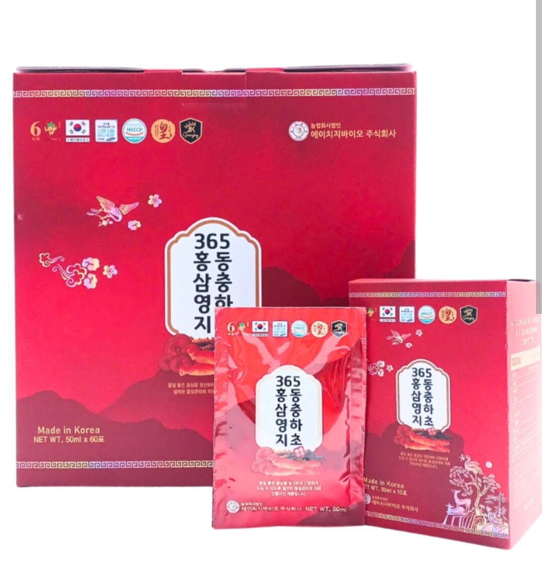 Nước Hồng Sâm Linh Chi Đông Trùng Hạ Thảo 365 Hàn Quốc (60 Gói x 50ml)