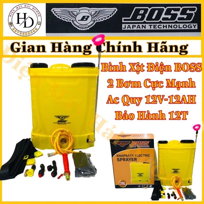 Bình phun khử khuẩn.bình xịt điện 2 bơm boss 12v-12ah cực mạnh.dùng được từ 10 đến 15béc