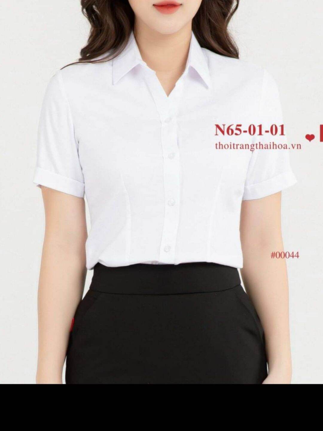 Áo sơ mi nữ Thái Hòa trắng sọc caro