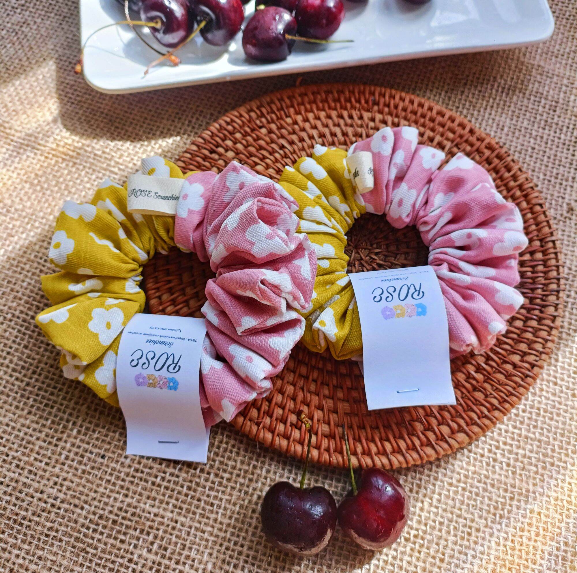 Dây buộc tóc Scrunchies ROSE vải lụa mềm mại nhiều màu sắc