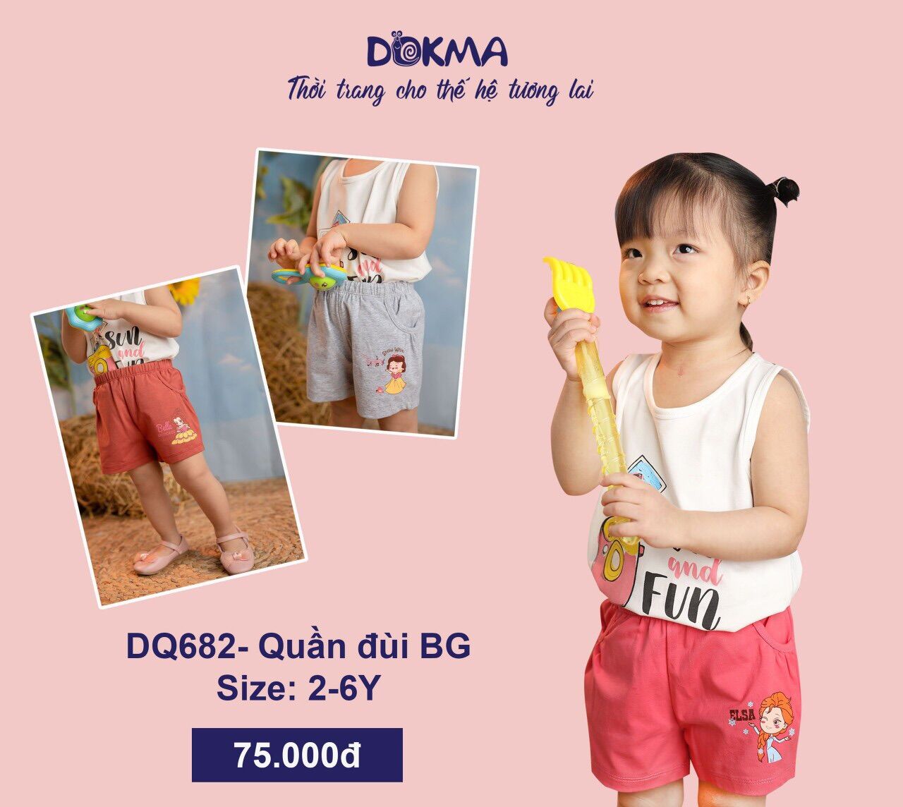 Quần đùi bé gái 2-6 tuổi dokma