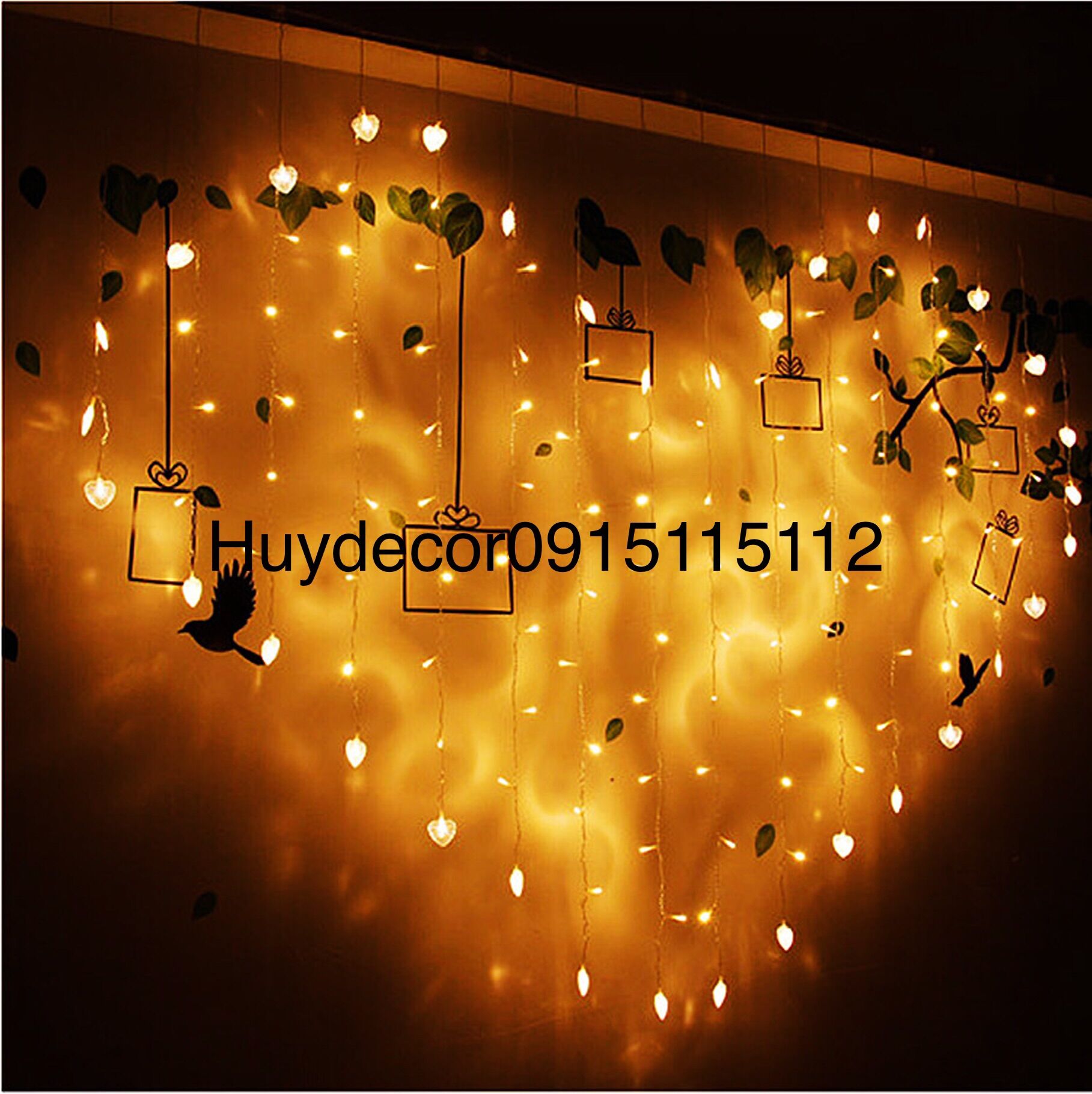 Đèn rèm led hình trái tim Huydecor trang trí