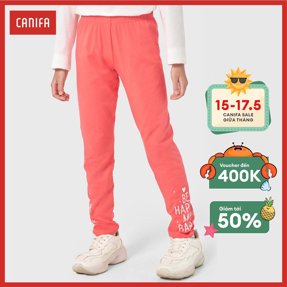 Quần legging bé gái canifa chất liệu cotton spandex, cạp chun. 1bl22w011