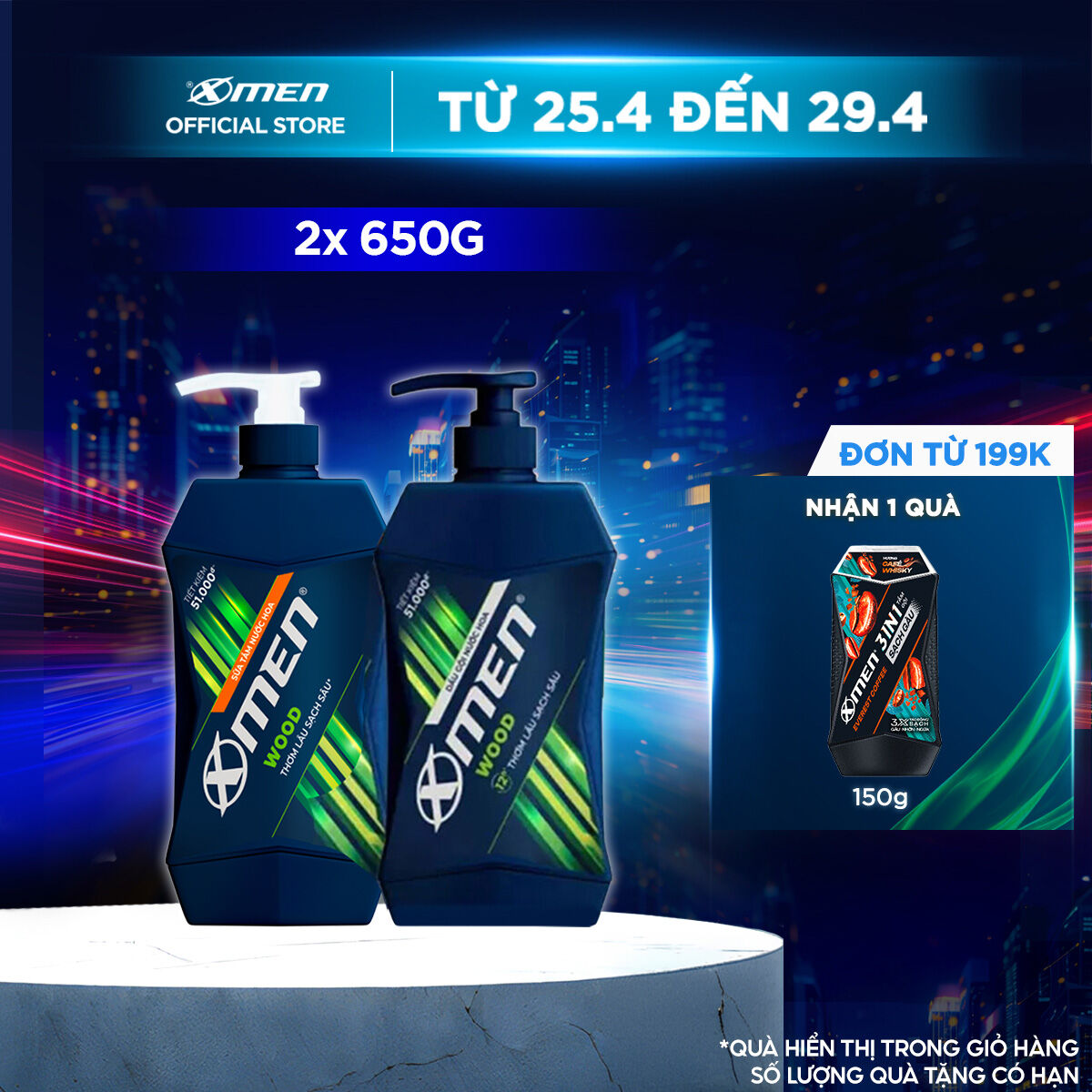 Combo Dầu Gội X-Men Nước hoa Wood 650G và Sữa Tắm X-Men Nước hoa Wood 650G