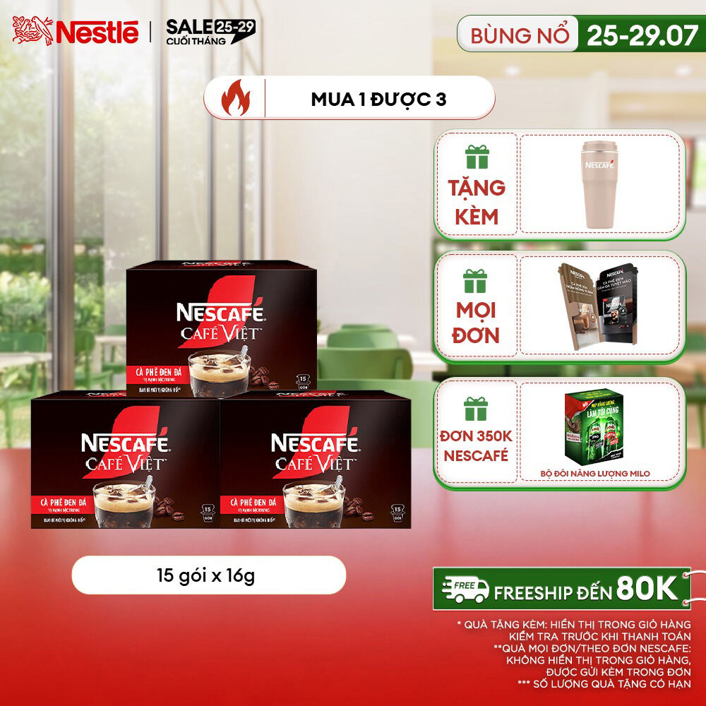 [ƯU ĐÃI THÁNG 7] Combo 3 Hộp cà phê hòa tan NESCAFÉ® Café Việt - CÀ PHÊ ĐEN (3*15*16)