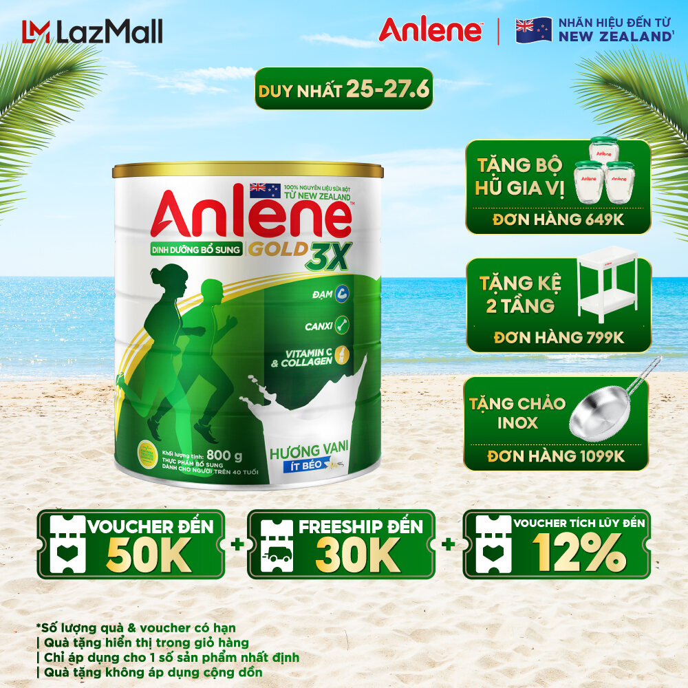 [GIẢM 15% ĐẾN 150K - ĐƠN 649K TẶNG BỘ HŨ GIA VỊ] Sữa Bột Anlene Gold 3X Hương Vani lon 800g