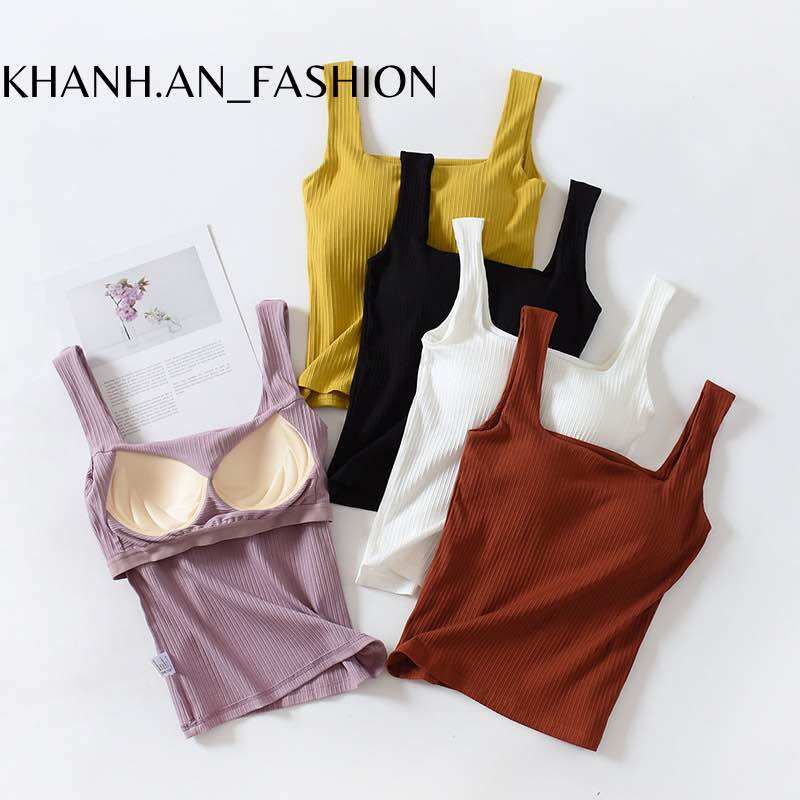 Áo 2 dây bản to cotton, áo 2 dây có lót ngực