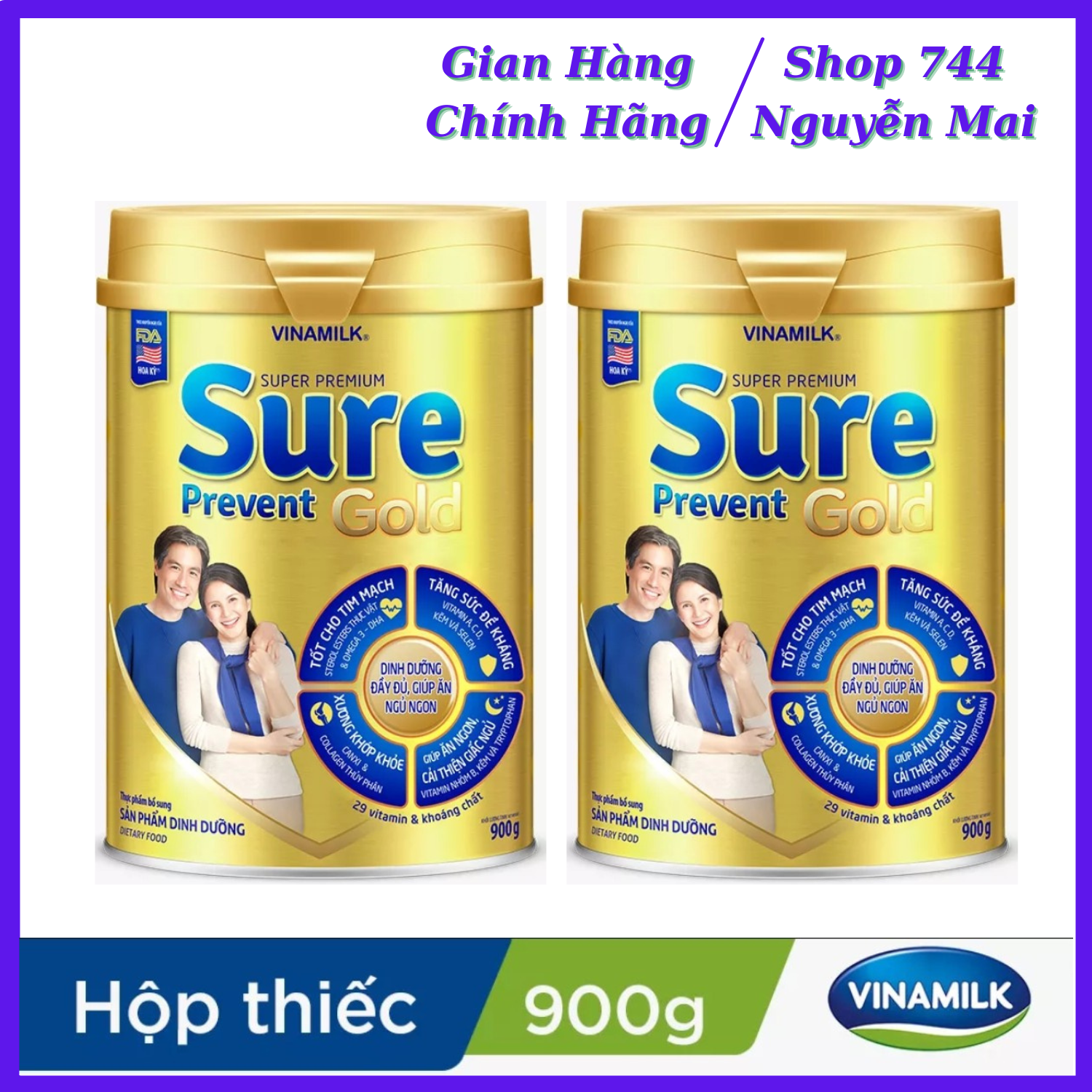 Combo 2 lon sữa bột vinamilk sure prevent gold 900g - date mới