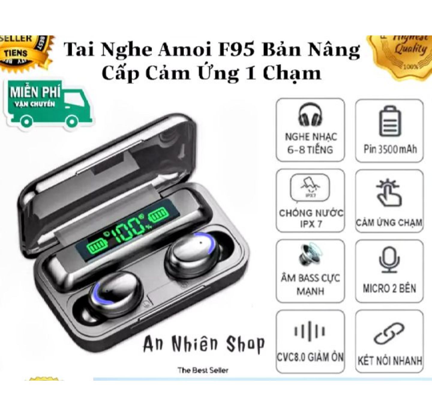 Bộ tai nghe bluetooth không dây thông minh mẫu mới hàng chuẩn