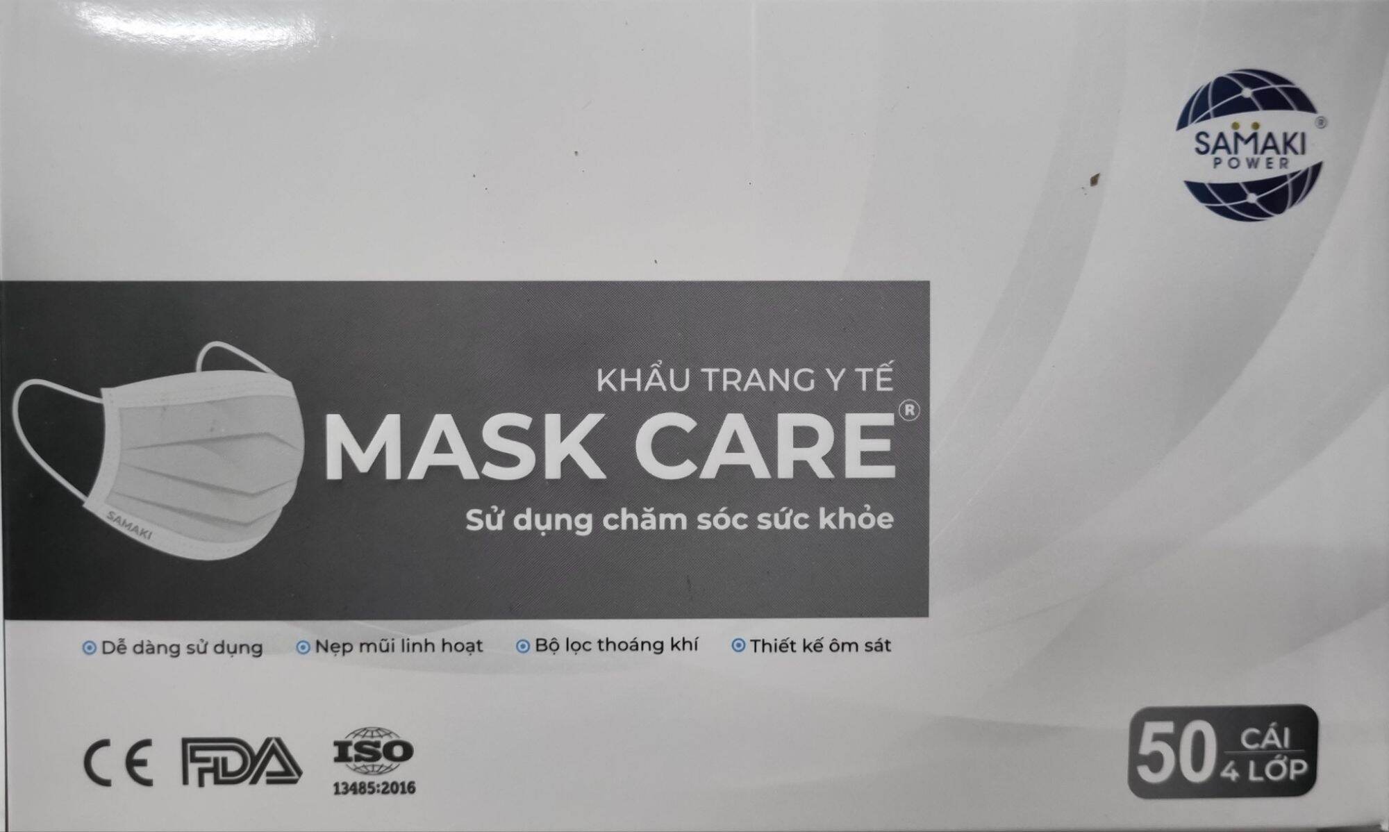 Hộp 50 chiếc khẩu trang Y tế MASK CARE Kháng khuẩn, 4 lớp dày đẹp