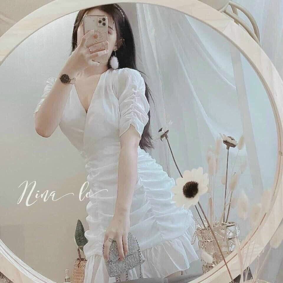 🔥Đầm cổ V nhún chân bèo