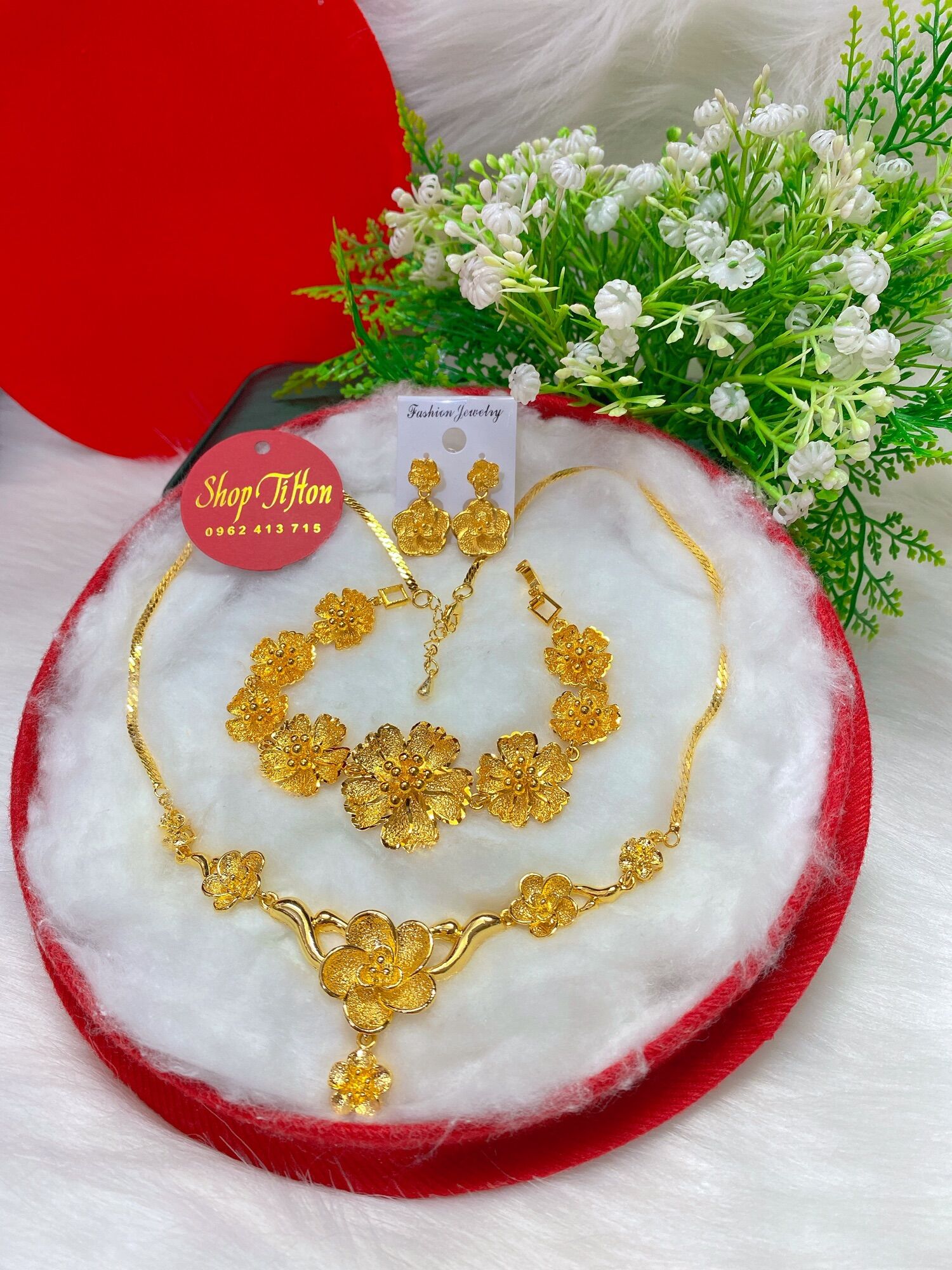 Set bộ trang sức cưới 3 món chạm hoa mai mạ vàng 24k cao cấp mẫu mới siêu đẹp , shop có tặng kèm hộp nhung đỏ đựng khi mua