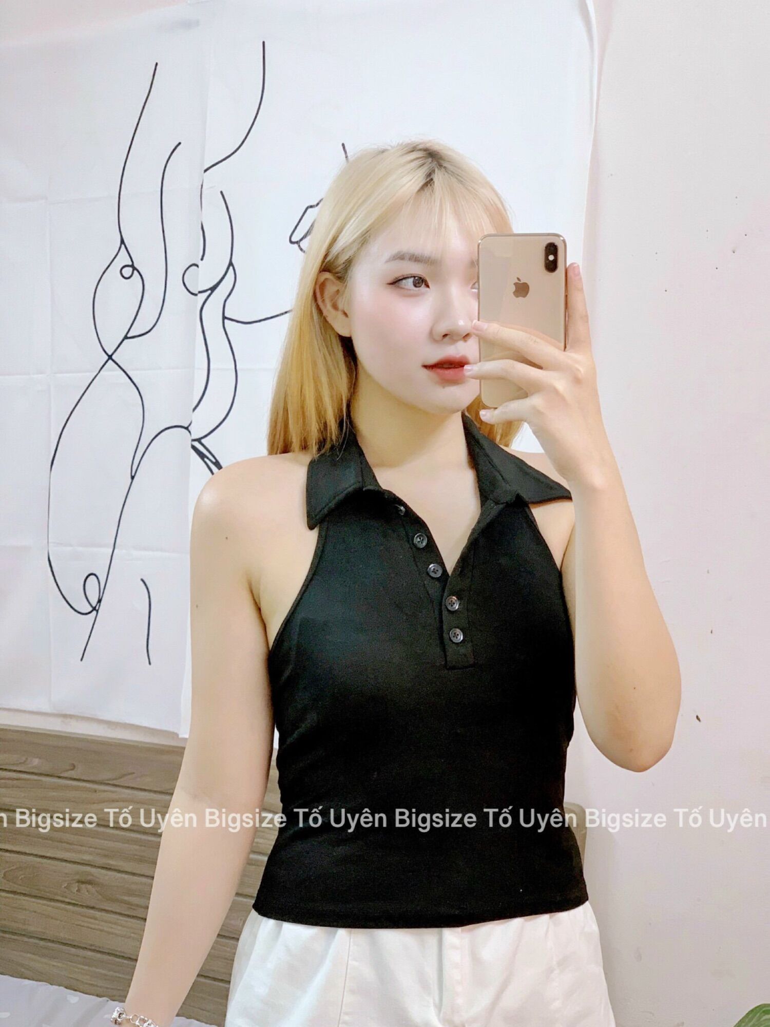 (T.U Bigsize 50-80kg) Áo Croptop Cổ Bẻ Hở Lưng 2 Màu Basic