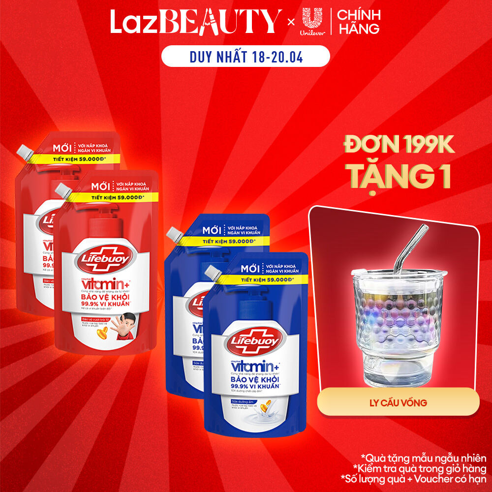 Combo 2 Nước Rửa Tay Lifebuoy Công thức Vitamin+ Sữa Dưỡng Ẩm Túi 1KG