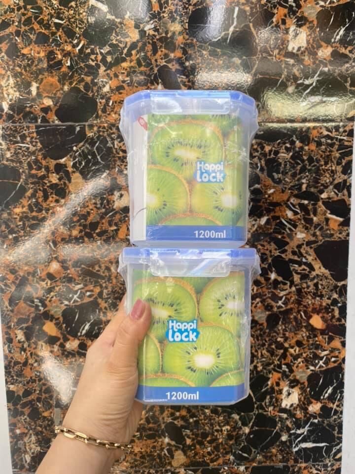 Bộ 2 hộp nhựa vuông happi lock 1200ml & 1200ml - hộp nhựa đựng thực phẩm 4 mắc gài 1200ml