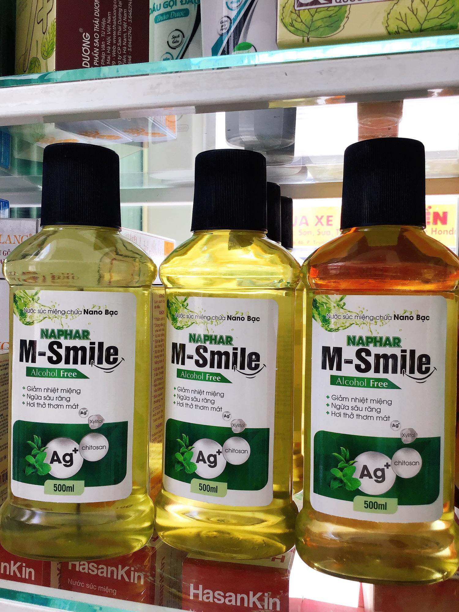 Nước súc miệng Nam Hà Nano Bạc NAPHAR M-SMILE sạch khuẩn, ngăn ngừa hôi miệng, nhiệt miệng, Chai 500ml