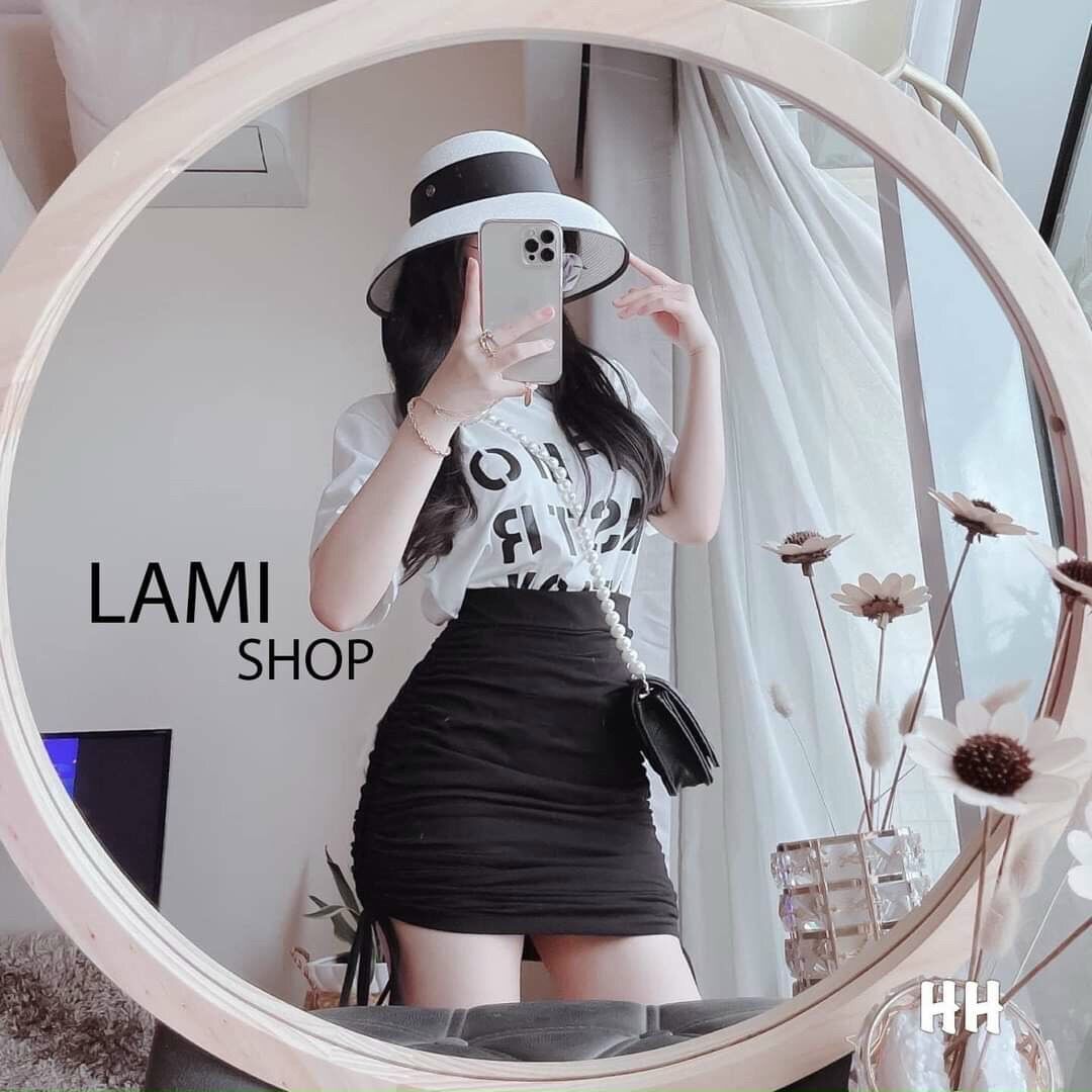 SET ÁO IN CHỮ & CHÂN VÁY RÚT DÂY 2 BÊN THỜI TRANG