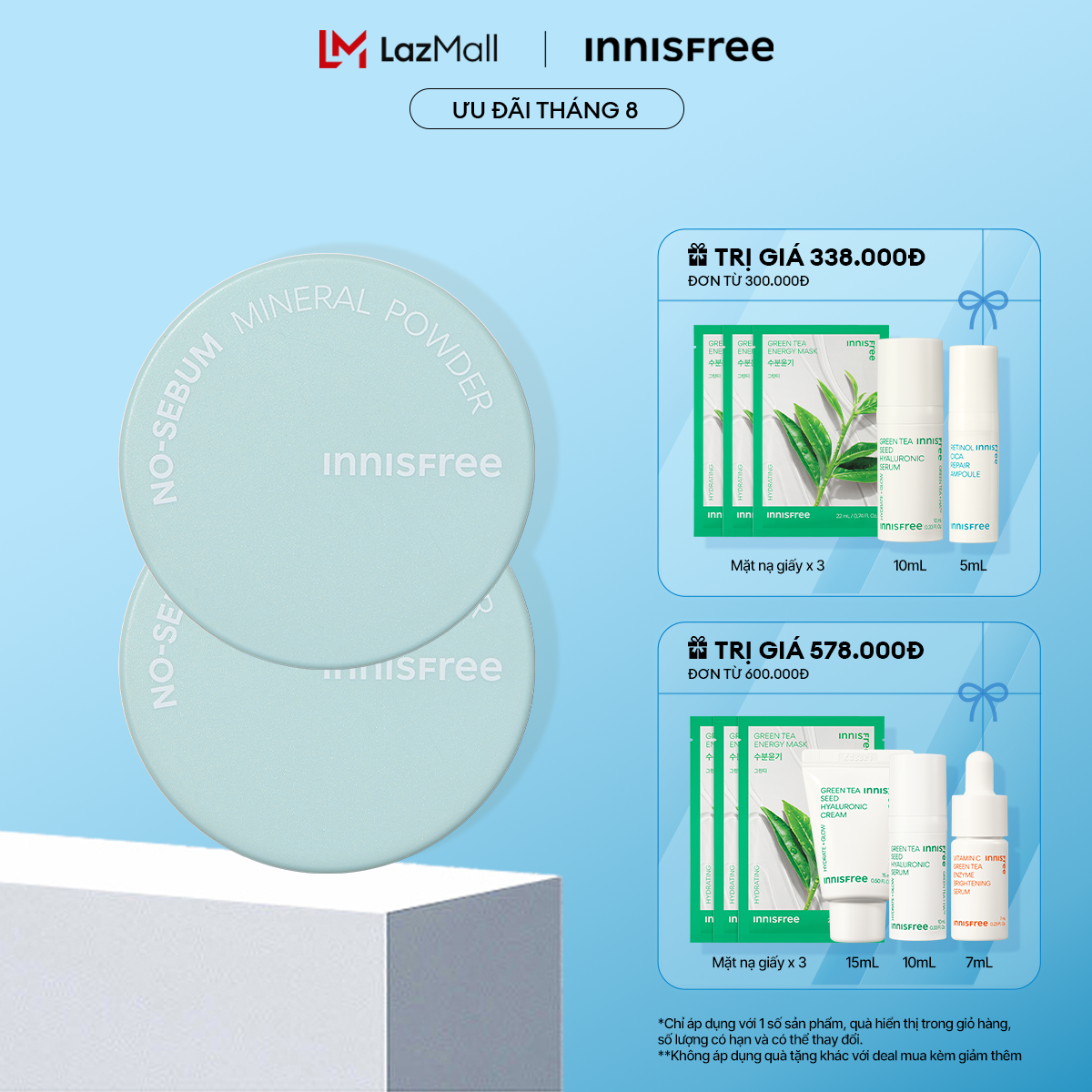Combo 2 phấn phủ bột kiềm dầu innisfree no sebum mineral powder 5g*2
