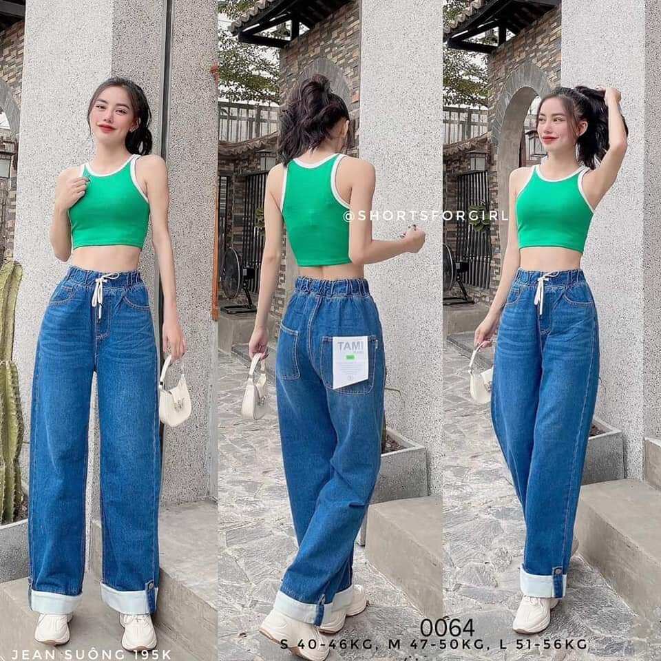Quần Jean Nữ Ống Đứng Lưng Thun