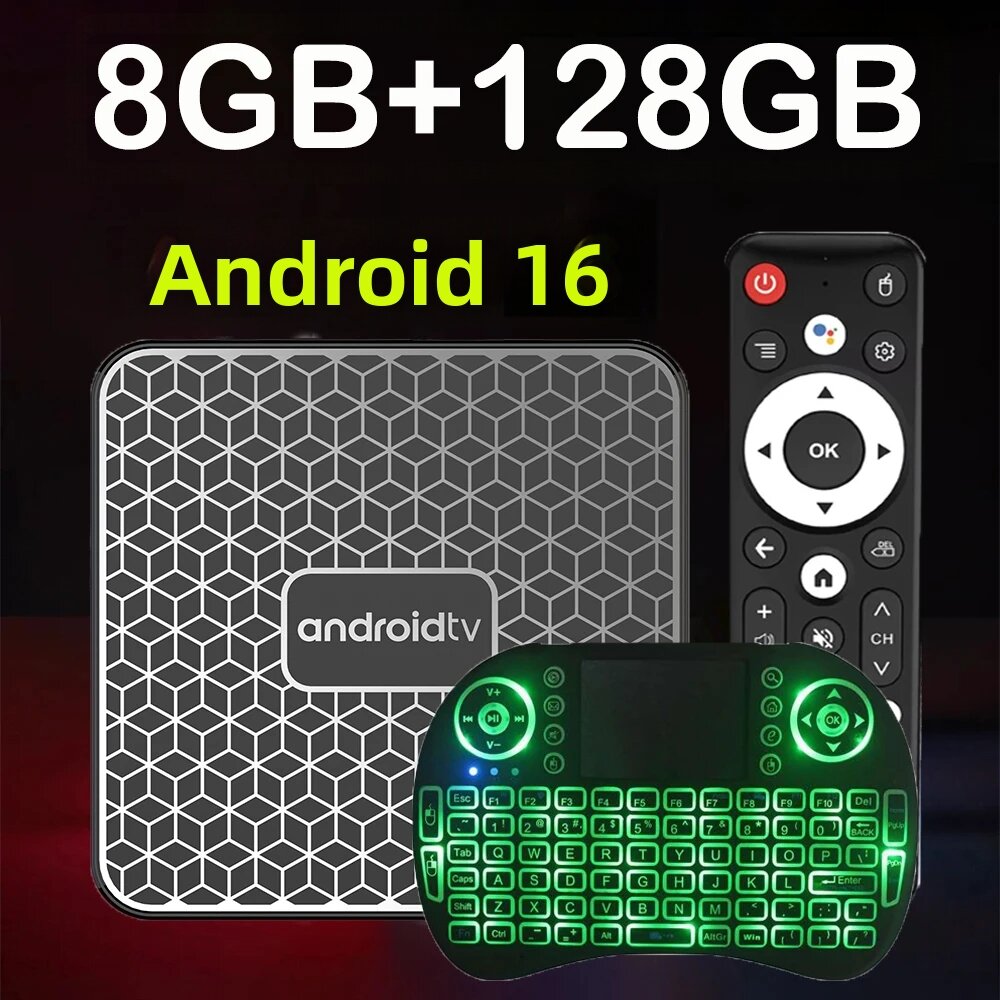 Hộp Tivi Thông Minh T8S 2026 Android 16 RAM 4GB/8GB ROM 64GB/128GB RK3518 8K Giao Diện Đa Ngôn Ngữ 5G Wifi Kép Google Voice Netflix Media Player