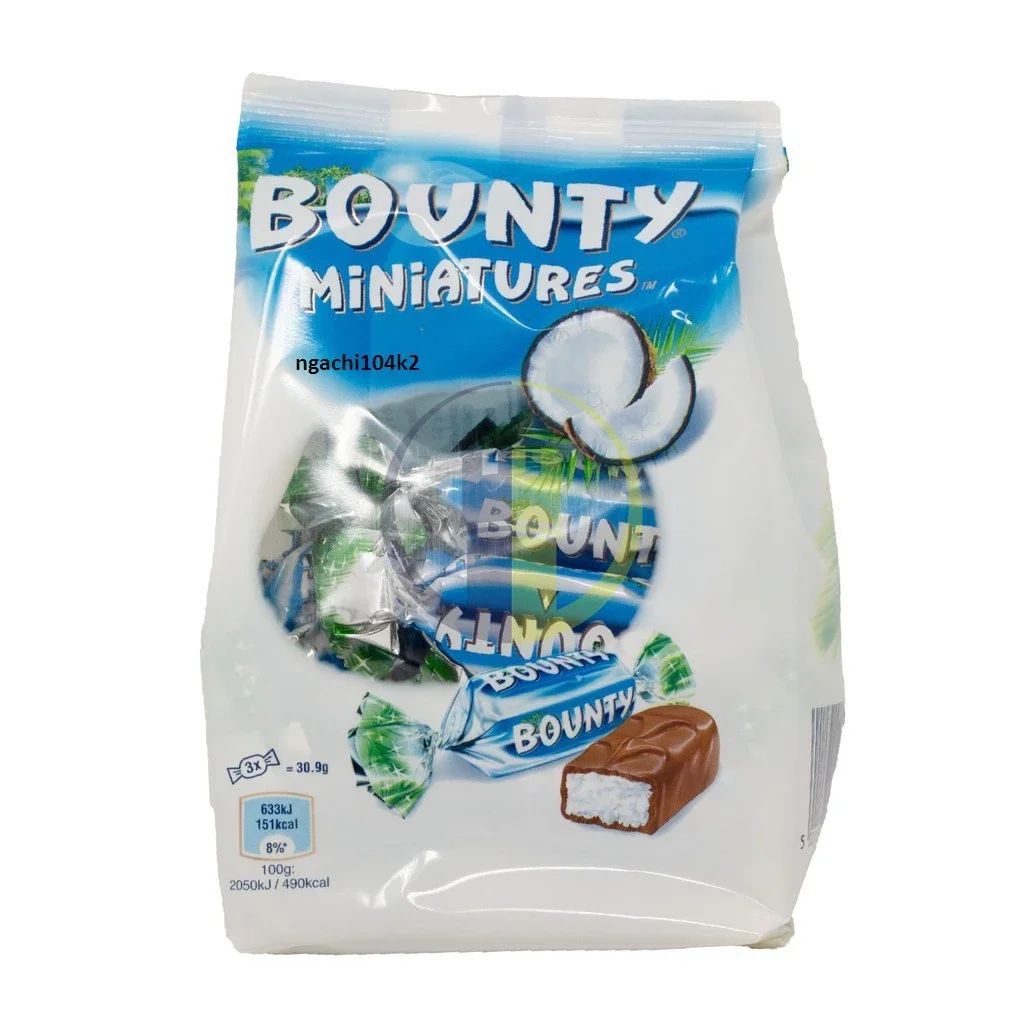 Hàng tết 2024, Socola dừa Bounty Miniatures Chocolate của Đức túi 220gr