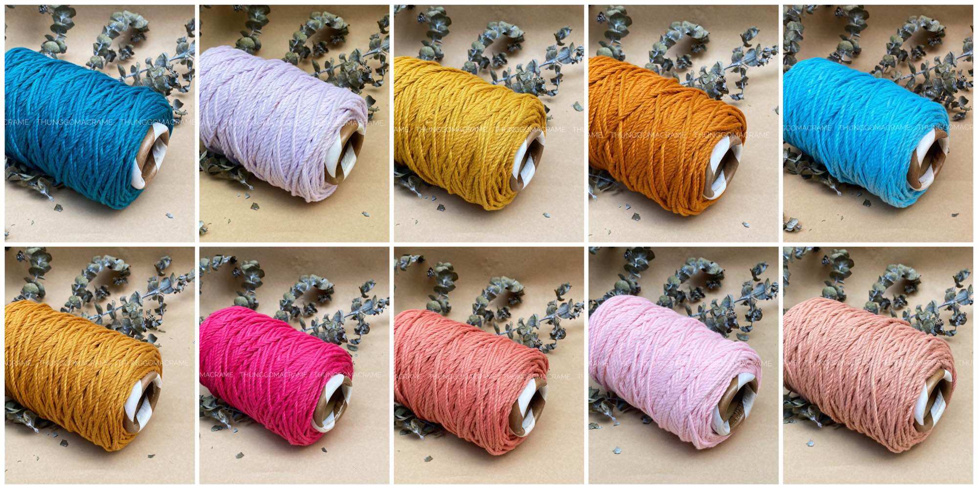 Dây thừng cotton Macrame màu TÍM PASTEL 3mm